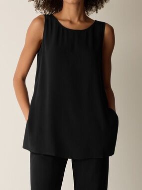 Eileen Fisher Silk Georgette Crepe Ballet Neck Long Tank size XL